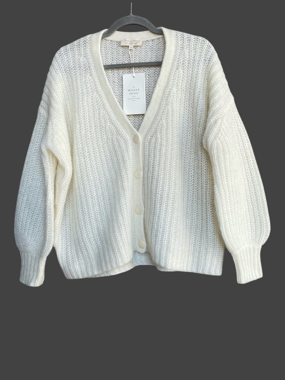SEZANE NWT Ecru Cream Oversized Mohair Wool Knit V Neck Achille Cardigan Sweater
